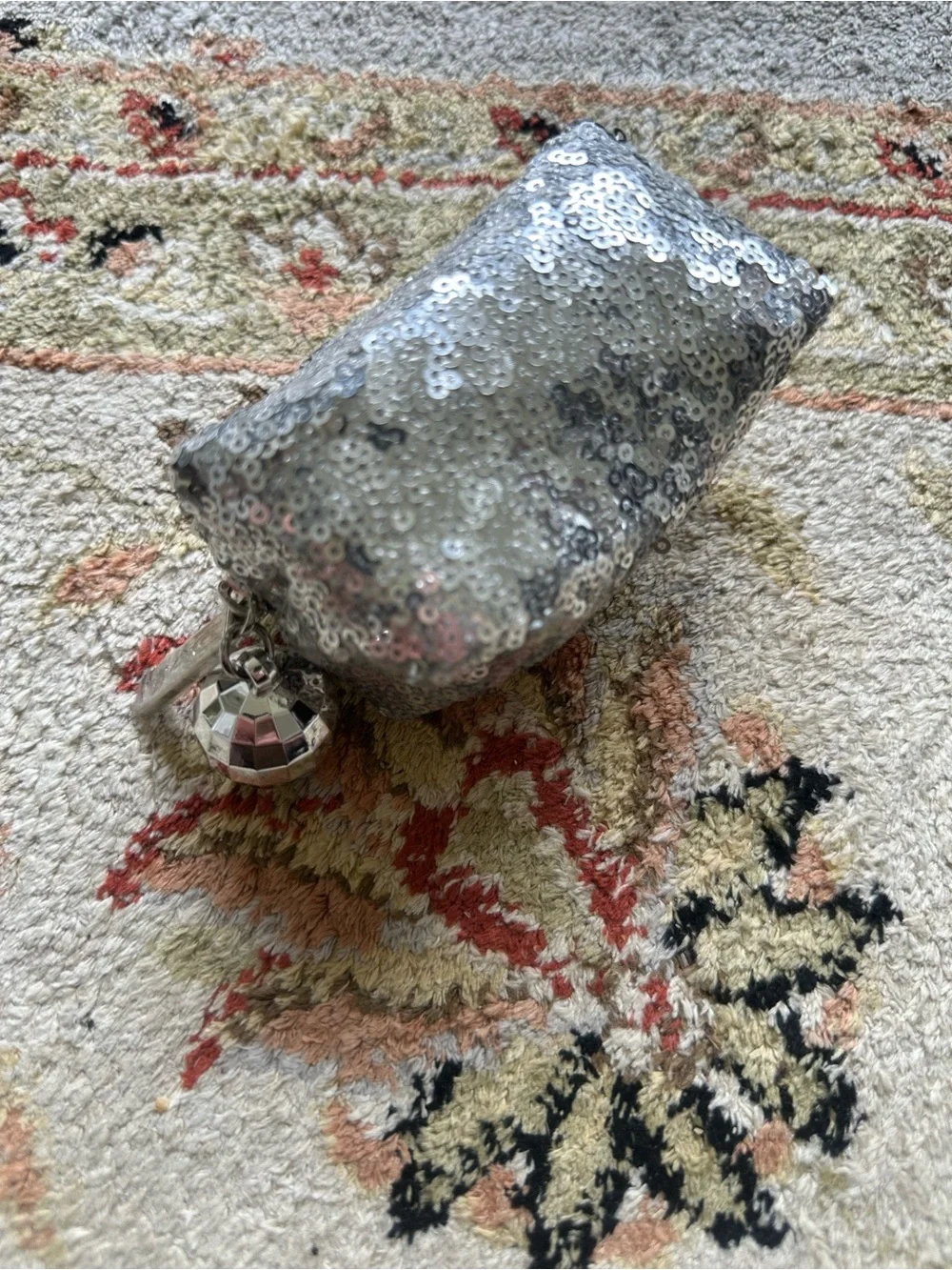 MAC Cosmetics Silver Sequin Cosmetic Pouch with Disco Ball Charm